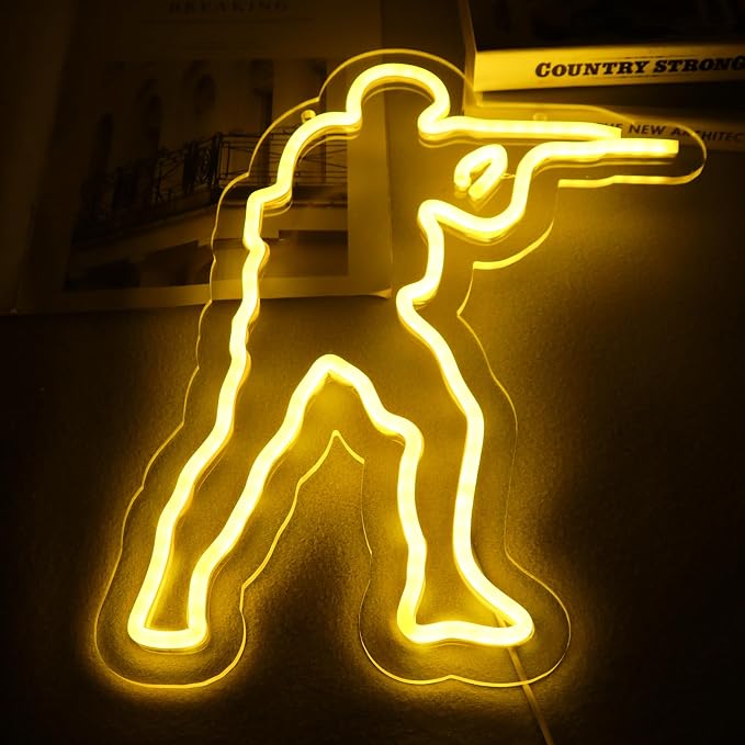 WonderfulLife Counter Strike Game Logo Neon Sign for Game Zone Decor,Gunfight Games CS Led Lights for Man Cave Gaming Room Internet Bar or Bedroom Decoration.5V USB Powered,Easy Hanging.