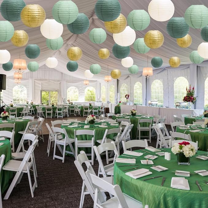 Paper Lanterns Party Decorations, Hanging Round Chinese Lanterns for Graduation Baby Shower Sage Green Birthday Decorations Pack of 20 Sage Green Gold