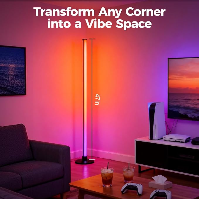 Flupuro 2 Pack ICRGB Corner Floor Lamp, App & Remote | Music Sync, 16 Million Colors, Dimmable Timer, Modern Standing Mood Light, For Bedroom Living Room Gaming