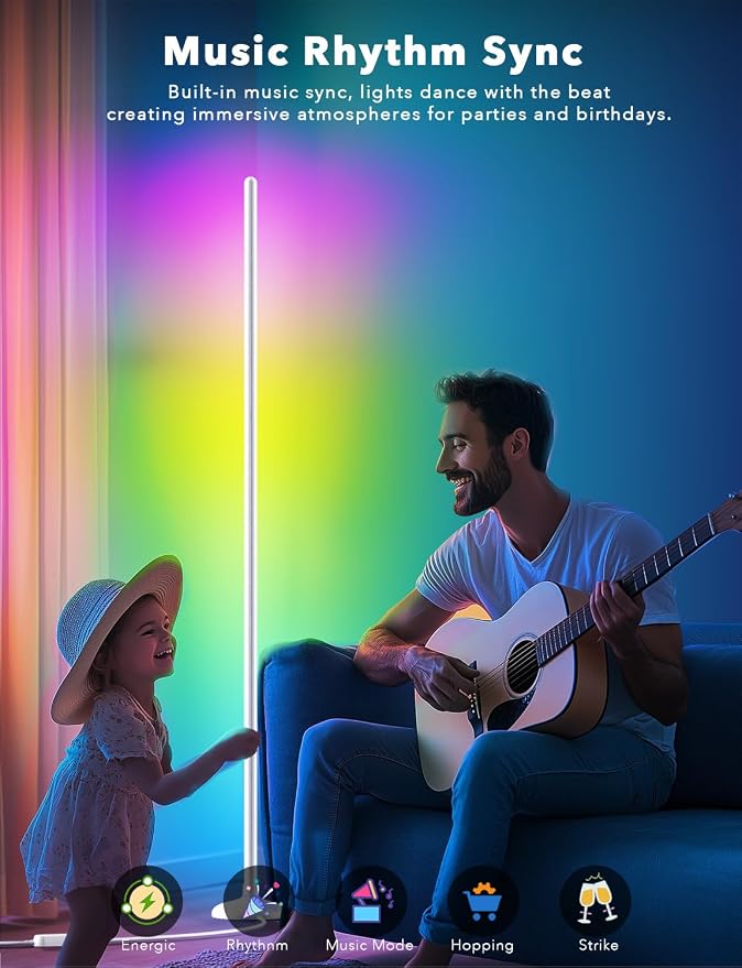 DAYBETTER Floor Lamp Mood Lighting Set, 420 Lumens Standing Lamp 24W with Music Rhythm Sync, 2.4G WiFi Remote & APP Floor Lamp for Bedroom Gaming Room Decor Smart RGB LED Corner Lights
