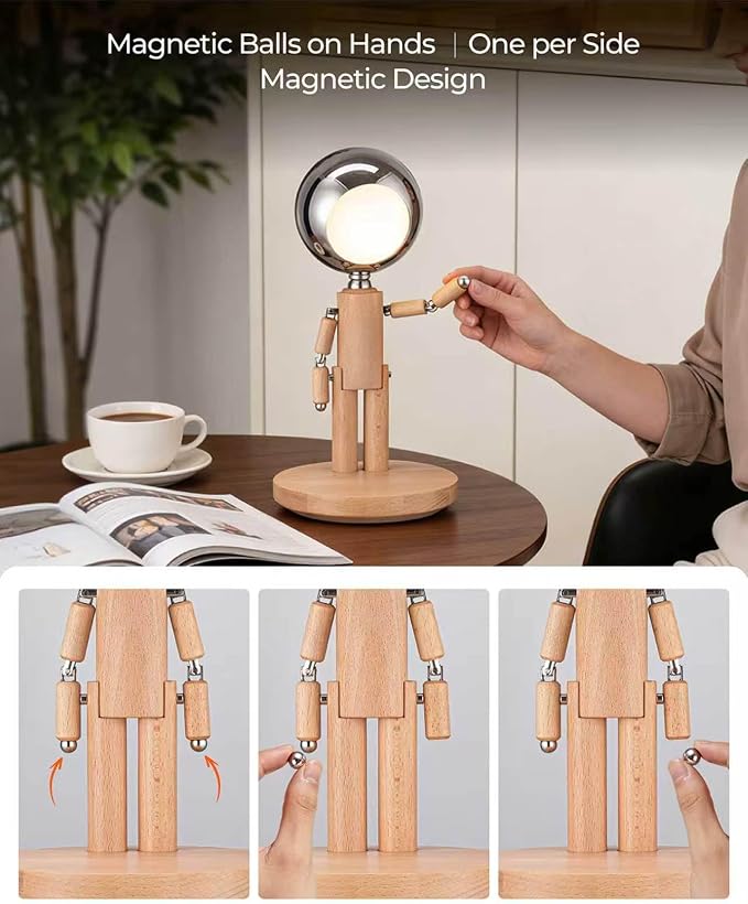 Rechargeable Cordless Desk Lamp, Touch Nightstand lamp, Dimmable | Beech Wood, 3 Color Temperatures, Stepless Dimming, Creative Table Lamp, Office Lamps, Bedroom Decor, Unique Gift