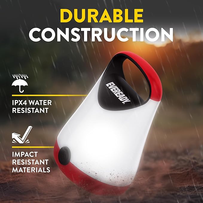 Eveready LED Camping Lantern X-250 (4-Pack), Super Bright Tent Lights, Rugged Water Resistant LED Lanterns, 100 Hour Run-time (Batteries Included), Red and Black
