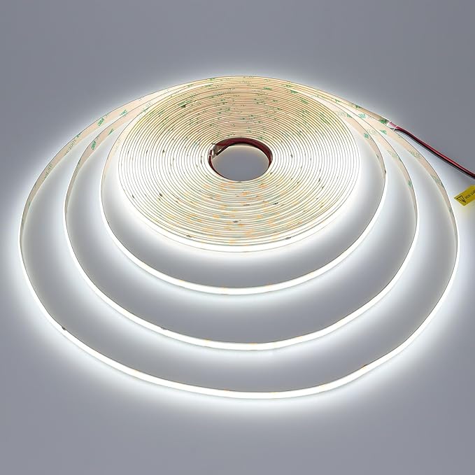 49.2ft/15M DC 24V COB LED Strip Light Cool White 6000K 5760LEDs CRI 93+ 11000lm Uniform Glow IP20 Not Waterproof Flexible LED Tape Lights for DIY Cabinet Bedroom Home Decor(No Power Supply)