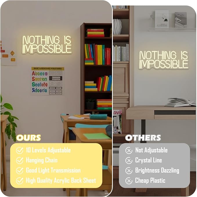 Nothing Is Impossible Neon Sign Classroom Neon Light for School Office Gym LED Neon Lights Motivational LED Wall Art for Classroom Inspirational Light Up Club Sign School Birthday Christmas Gift