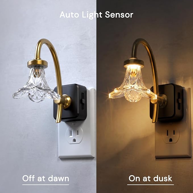 L LOHAS LED 2 Pack Night Lights Plug into Wall, 3000K Soft White | Morning Glory Floral Nightlight with Dusk to Dawn Sensor, 0-100lm Adjustable Brightness, for Hallway Bedroom Stairway