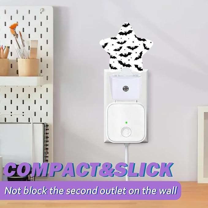Black Bat Night Light for Kids,Gothic Night Lights Plug Into Wall, Lightweight Dusk to Dawn Light Sensor Warm Nightlights for Girls Boys Bedroom Nursery Basement