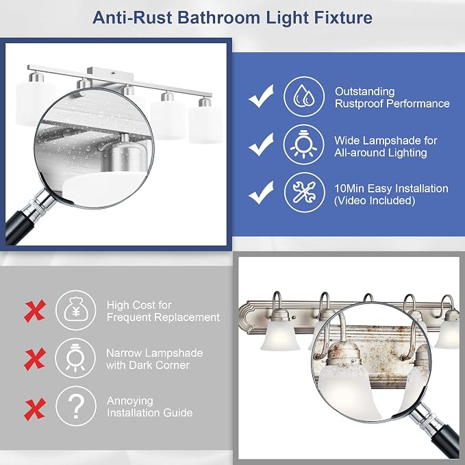 Bathroom Lights Over Mirror Brushed Nickel, Anti-Rust 5-Light Bathroom Vanity Light Fixtures, Modern 28.34Inches Wall Sconces E26 Base, Milky White Glass Shades, Bulbs Not Included
