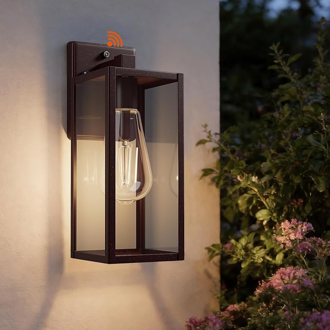 15'' Oil Rubbed Bronze Dusk to Dawn Outdoor Porch Lighting Fixtures Wall Mount, Sensor Exterior Wall Light for House, Ouside Lantern Lamp, Waterproof Wall Sconce Lights, Coach Light for Garage