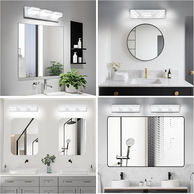 IZORRO LED Modern Bathroom Lights Fixtures(8-Light,Dimmable),Matte White Acrylic Wall Lighting,Vanity Lights for Bathroom Over Mirror - 6000k 16In （No Assembly Required）