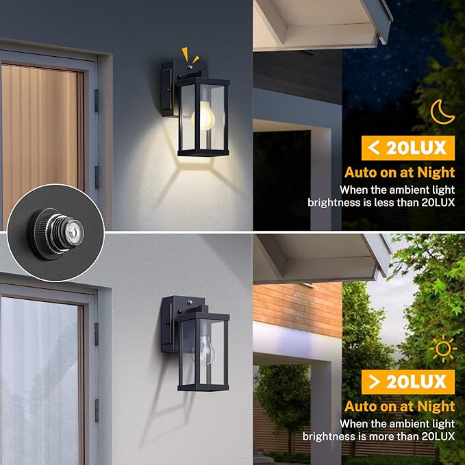 Porch Light with Outlet, Dusk to Dawn Outdoor Light with GFCI Outlet Porch Wall Sconce Waterproof Exterior Light Fixtures Outside for House Patio Garage Hallway