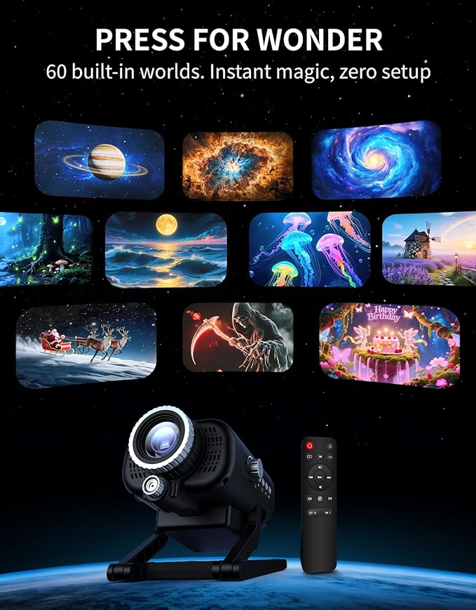 3D Immersive Galaxy Projector, 60 Themes Star Projector for Bedroom, Full-Room Planetarium Projector with Remote, HD Aurora Light Projector, Astronaut-Style Space Gift Kids
