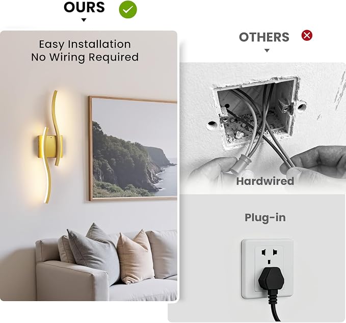Gold Battery Operated Wall Sconces: 23.6 Inch Rechargeable Wall Sconce Set of 2 with Remote Control/3 Colors/10-100% Dimming/Timer, Modern Wall Light for Bedroom Living Room Hallway Bathroom, 2 Pcs