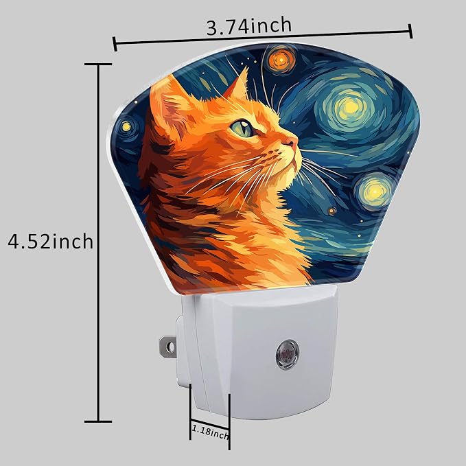 Cute Orange Cat Night Light for Kids, Starry Sky LED Night Light Plug into Wall with Dusk to Dawn Sensor for Girls Boys Women Men Bedroom, Hallway, Kitchen, Bathroom, Stairs Decor