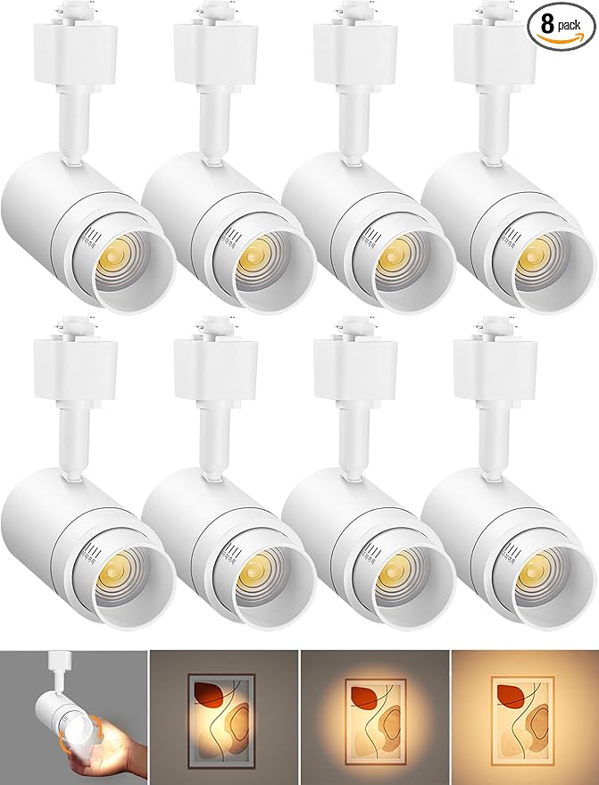 Zoomable H Track Lighting Heads H Type Track Light Heads Dimmable LED Track Lighting Fixtures Ceiling Spot Light, H Style Track Heads for H Track Lighting Rails - White CRI90 12W 8 Pack 3000K