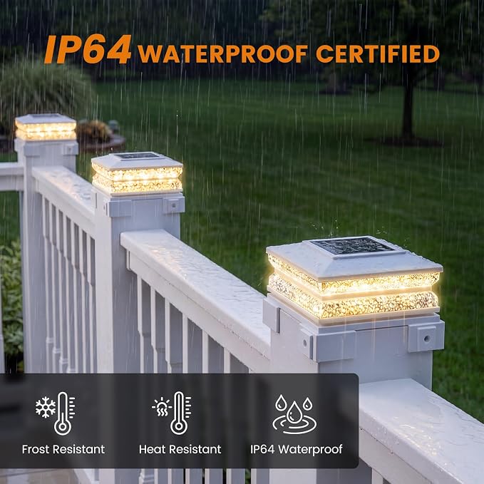 APONUO Solar Post Cap Lights Outdoor, 3 CCT& 2 Brightness Deck Post Lights Solar Powered for 4x4 5x5 6x6 Vinyl Wooden Posts, Waterproof Dusk to Dawn Fence Deck Lights for Patio Garden, White, 12-Pack