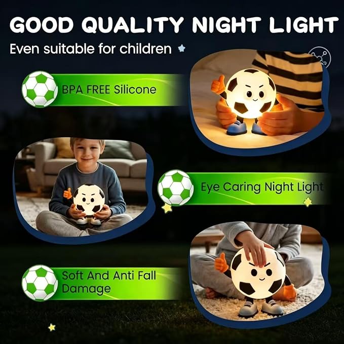 YR YRHH-PET Soccer Night Light, Thumbs Up Positive Lamp, Kid Boy Room Décor | Rechargeable Colorful Soccer Stuff, Sports Nightlight, Teens Ball Fan Cute Gifts, Dimmable, Timer, Squishy Nursery Touch Lamp