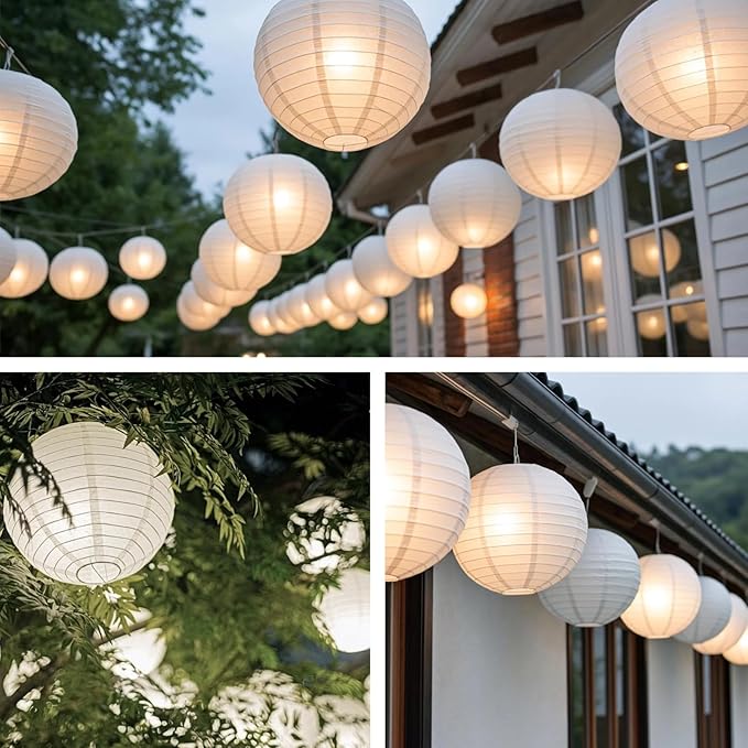 Chinese Paper Lanterns - Pack of 10, 12-Inch White Hanging Lights for Birthday Party Decorations, Ceiling Decor, Rainbow Classroom, Wedding, and Home Party