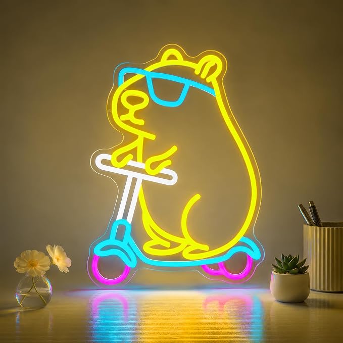 Capybara Neon Sign LED Neon Light Dimmable USB Wall Decor Animal Shape | Capybara Room Decor Neon Wall Light Bedroom Gaming Dorm Kids Teens Capybara Lovers Party Decor Birthday Gift for Kids