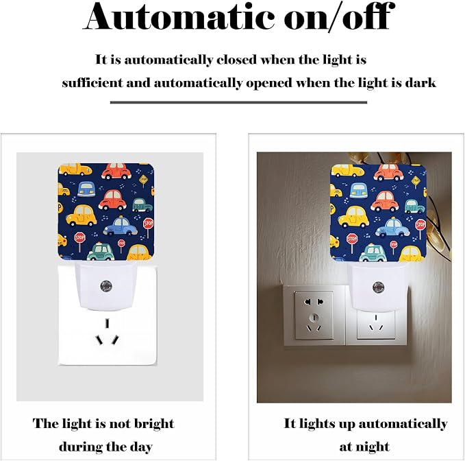 Cute Cartoon Cars Night Light,Plug Into Wall Decor for Stairway,Hallway,Kitchen,Dusk to Dawn Sensor Nightlights for Boys/Girls/Women/Men Room Gifts