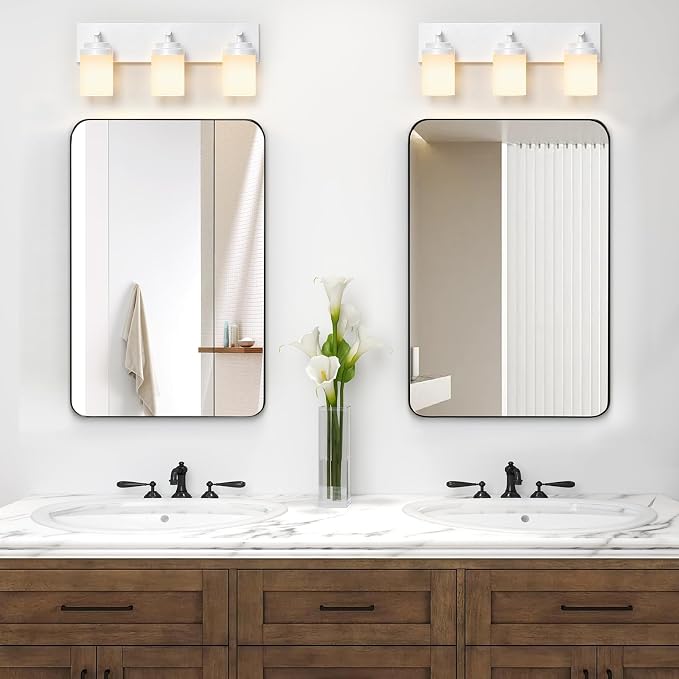 IZORRO Bathroom Vanity Light Fixture, 3-Light 22 Inch White Bathroom Light Fixtures Over Mirror, with White Glass Shade, Modern Farmhouse Vanity Lights, Rustic Restroom Lighting Fixtures
