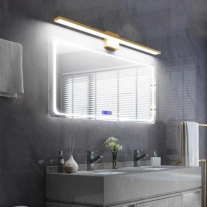 Ralbay Modern LED Gold Vanity Light for Bathroom 40inch Frosted Aluminum Gold Bathroom Wall Lighting Fixtures Over Mirror White Light 6000K