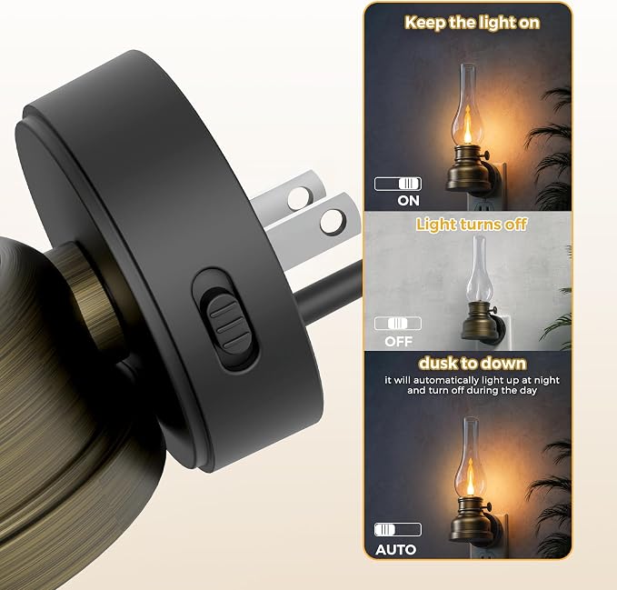 L LOHAS LED Flameless Candles Night Light, Rechargeable Plug in Night Light | 2 Pack Kerosene Lamp Night Lights Plug into Wall, Dimmable Flickering Flame Vintage Oil Lamp, Dusk to Dawn sensor Nightlight