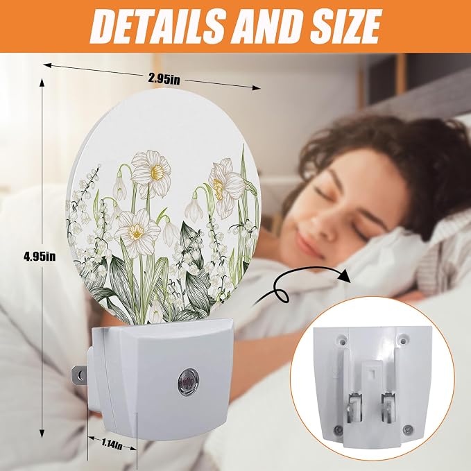 Water Lily Night Light,Vintage White Flower Nightlight Plug into Wall LED Lamp Auto Sensor Dusk to Dawn for Bedrooms/Kitchens/Toilets/Corridors,Energy-Saving