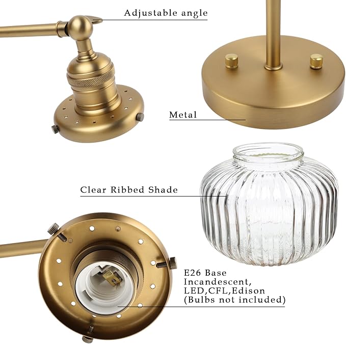 Phansthy Vintage Hardwired Sconces Wall Lighting, Bathroom Vanity Light Fixtures Antique Brass, Modern Wall Light with Clear Striped Glass Shade for Bedroom Fireplace Hallway (Antique Gold, One-Light)