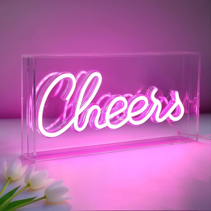 Cheers Neon Sign, USB LED Desk Lightbox Cheers Sign with ON/OFF Switch, 3D Neon Light up Sign for Table Decor, Wall Decor, Bar, Pub, Bachelorette Party (Pink)
