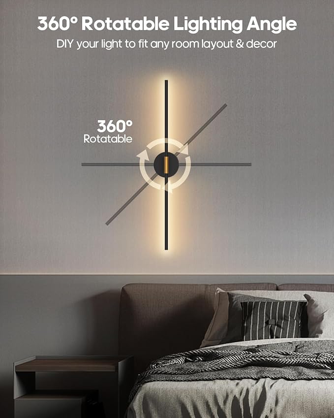Battery Operated Wall Sconces Set of 2, 360° Rotatable Wall Sconce with Remote, 3000K Dimmable Magnetic Mount Wall Sconces, Rechargeable 28.3inch Wall Lights for Bedroom, Living Room, Dinning Room