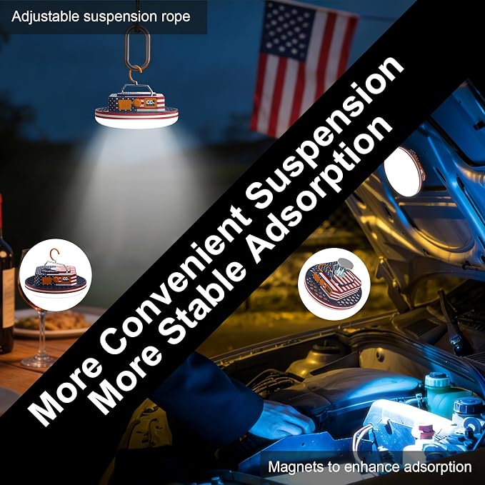 10000mAh Rechargeable Camping Light with Remote , US Flag Print American Flag Light for Outdoor Camping Hiking Emergency Power Failure (30W(US Flag Style))