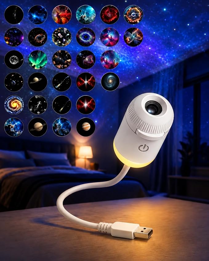 HD Smart Dynamic 5D Holographic Night Light Projector, Starry Sky Galaxy Projection Lamp with 360° Flexible Gooseneck, Touch Control Dimmable Star Projector for Bedroom (12 Projection Films)