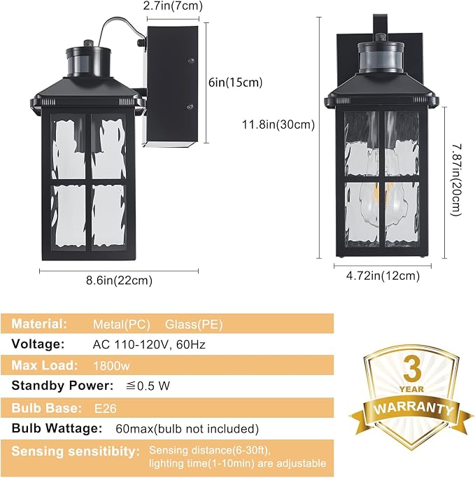 Porch Lights with GFCI Outlet with Remote | Dusk to Dawn Motion Sensor Outdoor Light, Upgraded 4 Lighting Modes Exterior Fixture Outside Lights for House Patio Garage