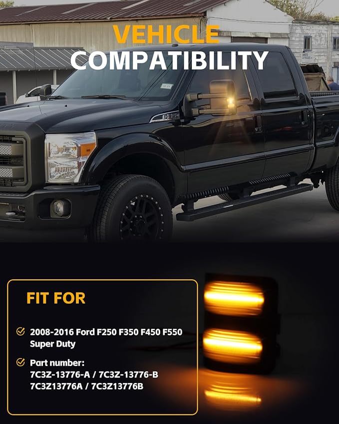 LED Sequential Switchback Side Mirror Marker Lights for 2008-2016 F250 F350 F450 F550 Super Duty, 2 pcs LED Sequential Side Mirror Turn Signal Lamps Assembly - Switchback