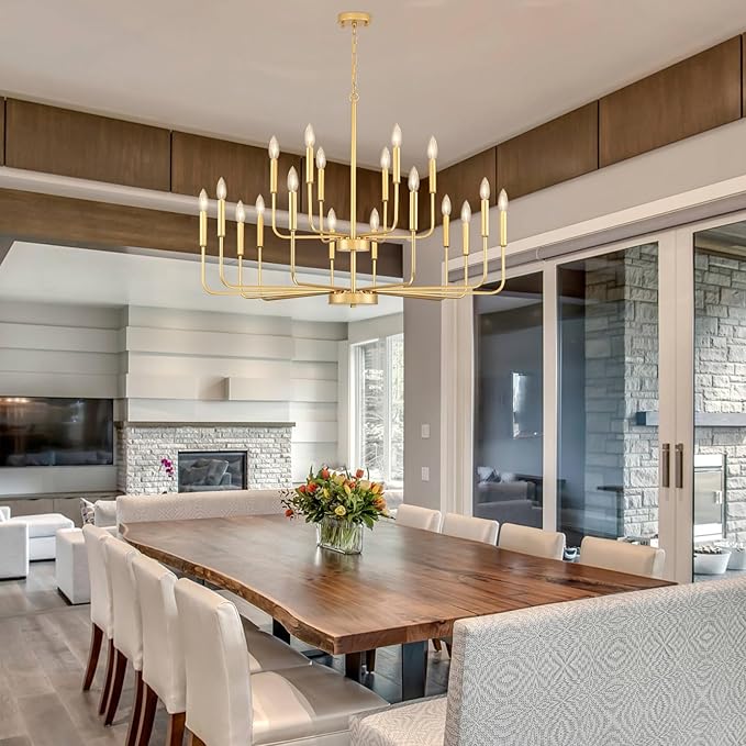 Gold Chandeliers for Dining Room Light Fixture Over Table, Modern Farmhouse Chandeliers for Living Room,12-Lights Industrial Metal Candle Lighting Fixtures for Entryway Kitchen Island Foyer