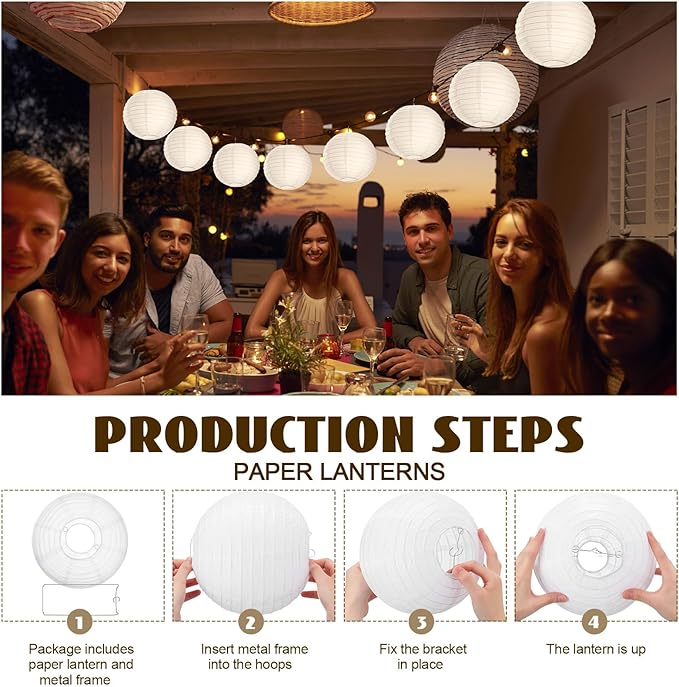 Treela 90 Pack White Chinese Japanese Paper Lanterns Decorative Hanging Ball Paper Lantern Lamps for Wedding Birthday Party Baby Shower Home Decorations(8 Inch)