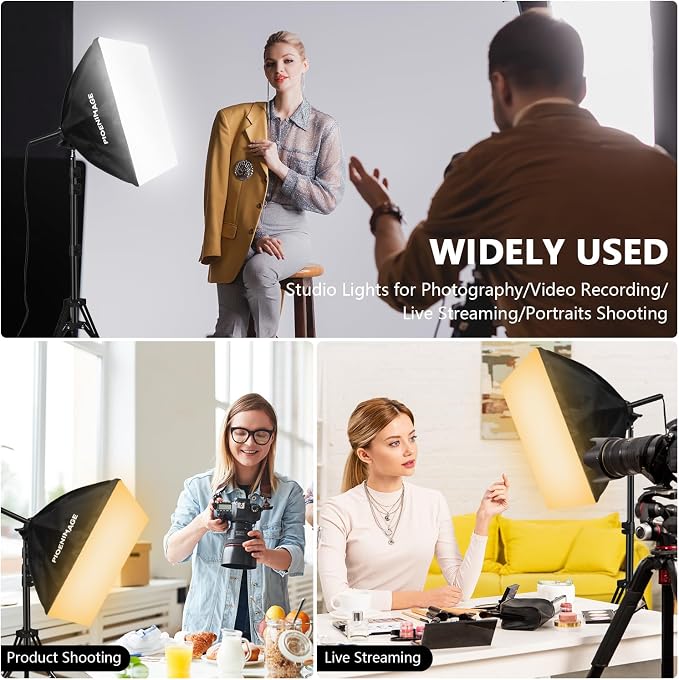 Softbox Lighting Kit, Softbox Photography Lighting Kit, 2Pcs | 17in Soft Box Lighting Set, Photography Lights, 85W 2700-6500K LED Bulb, Studio Lights for Portrait, Video Recording