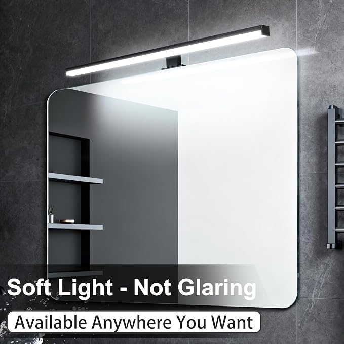 28" Plug in Bathroom Light Fixtures,Vanity Lights Bar,Picture Light | Modern Black,Non-Dimmable,6700K,with Switch,LED,Over Mirror,Wall Lights,Make up light,for Bedroom/Art/Poster/Cabinet
