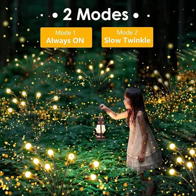 8 Pack Solar Firefly Lights Outdoor Swaying Garden Decor 64 LED Warm White | 2 Lighting Mode, Auto On/Off, Sway with Wind, Waterproof Solar lights Outdoor for Walkway Yard Terrace Holiday Decorations