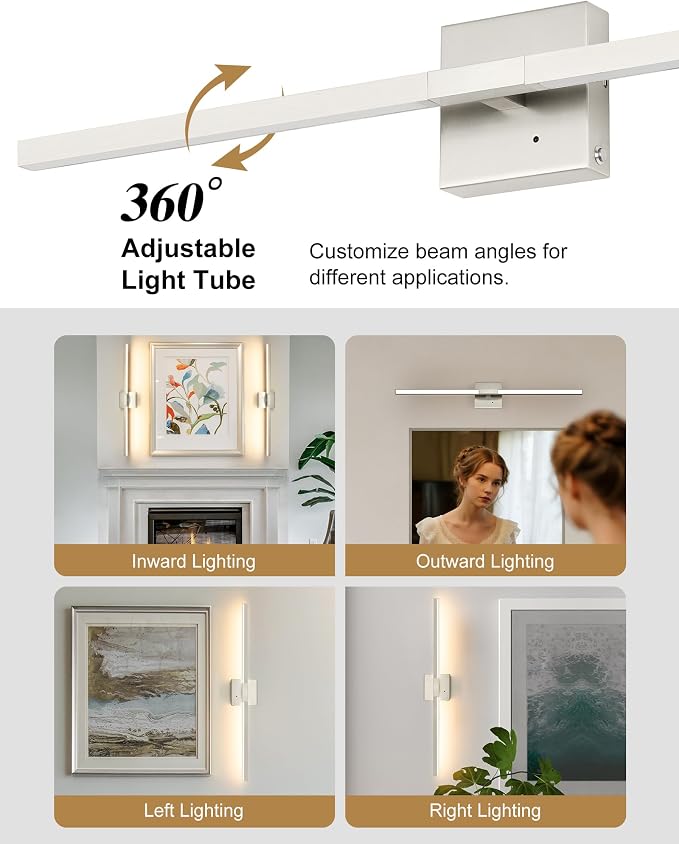Rayogale Nickel Battery Operated Wall Sconces Set of 2, 24 Inch | 3000/4500/6000K Dimmable 8000mAh Wireless Rechargeable Wall Sconces with Remote Control, Timer for Living Room, Bedroom