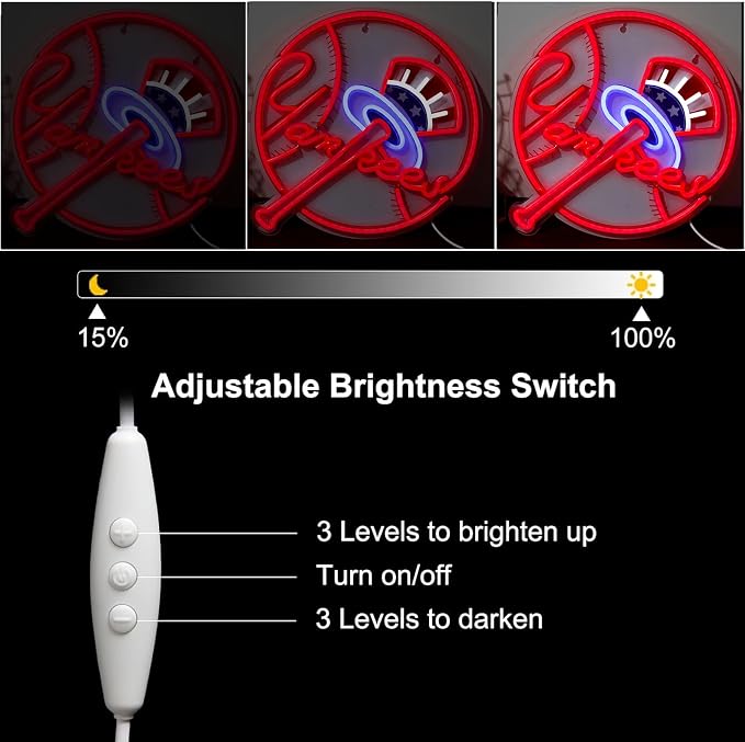AHlove Neon Signs for Wall Decor，Baseball Team Neon Lights for Bedroom，LED Signs Suitable for Man Cave，Birthday、Father's Day and Christmas Gifts for Man 13 * 15Inch
