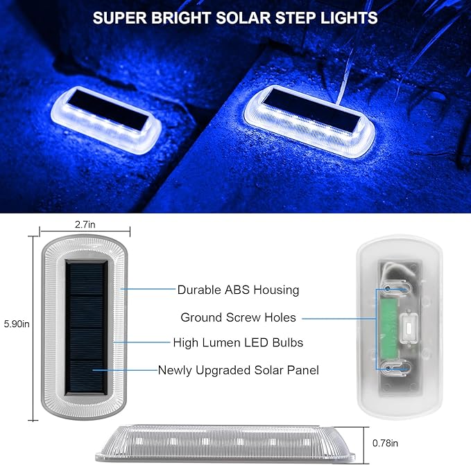 T-SUN Solar Deck Lights Outdoor Waterproof, Deck Lights Solar Powered, Driveway Marker Light for Fence Front Door, Step, Stair, Garden, Sidewalk, Pathway, Dock Porch, Backyard (Blue, 16 Packs)