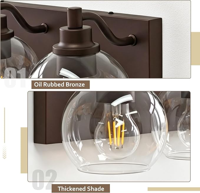 IZORRO Bathroom Light Fixtures, 2-Light Oil Rubbed Bronze Vanity Light, Modern Wall Sconces with Globe Clear Glass Shade, Vanity Lighting Fixtures Over Mirror,E26 Bulb Socket