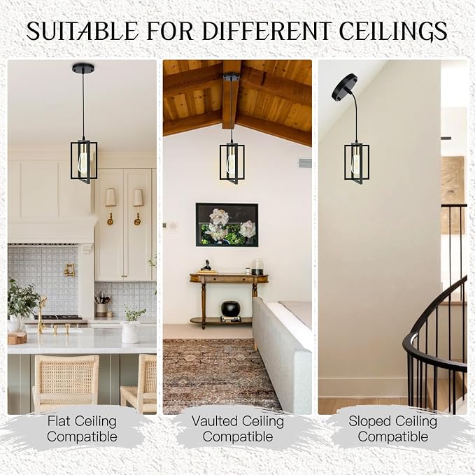 3 Pack Pendant Lights Kitchen Island Black Pendant Light with Metal Shades | Industrial Pendant Lights, Adjustable Cords for Flat or Sloped Ceilings, E26 Base, for Dining Room, Entryway, Restaurant