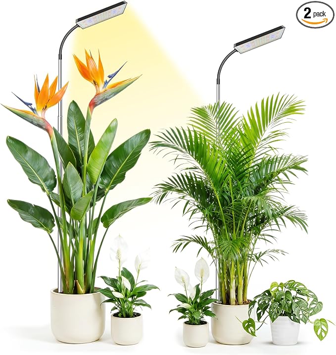 Plant Lights for Indoor Growing, 306LEDs Full Spectrum Grow Light | 7.9in Grow lights, 10-65in Height Adjustable for Growing Large Plants, 6/12/16 Timer,5 Dimmable Levels, 3 light Modes.2 Pack