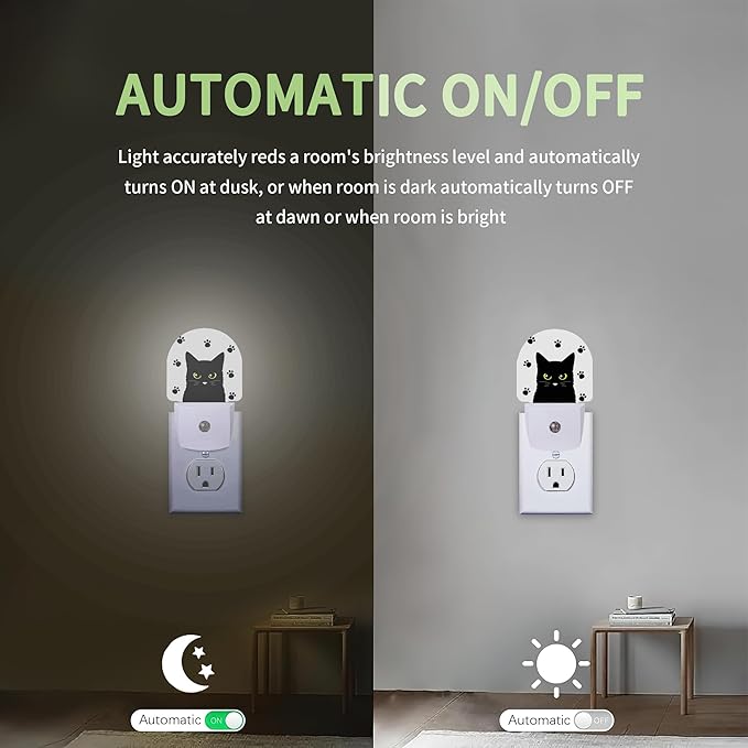 Black Cat Night Light, Night Light Plug into Wall with Dusk to Dawn Sensor, LED Lamp Energy Saving Lights for Men Women Boys Girls,Lamp for Bedroom Bathroom Hallway