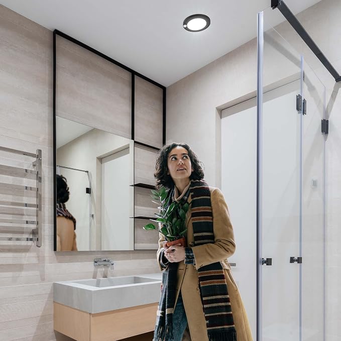 ZAGO LED 6" 120 Volts Closet Light Wired, PIR Motion Sensor Ceiling Disc Light, 15W, 1100 Lumens, CRI>80, 5000K Daylight White for Closet, Laundry, Garage, Pantry, Wet Location, ETL, Black, 2 Packs