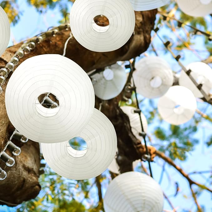 Treela 30 Pack White Chinese Japanese Paper Lanterns Decorative Hanging Ball Round Paper Lantern Lamps for Wedding Birthday Party Home Decorations(12 Inch)