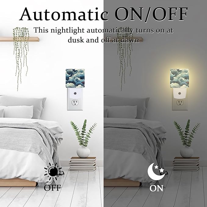 Blue White Ocean Waves Night Light Plug into Wall,Cartoon Sea Waves Dusk to Dawn Night Light Plug in,0.5w Energy Saving Sleep Friendly NightLight for Kids Boys Girls Home Decor