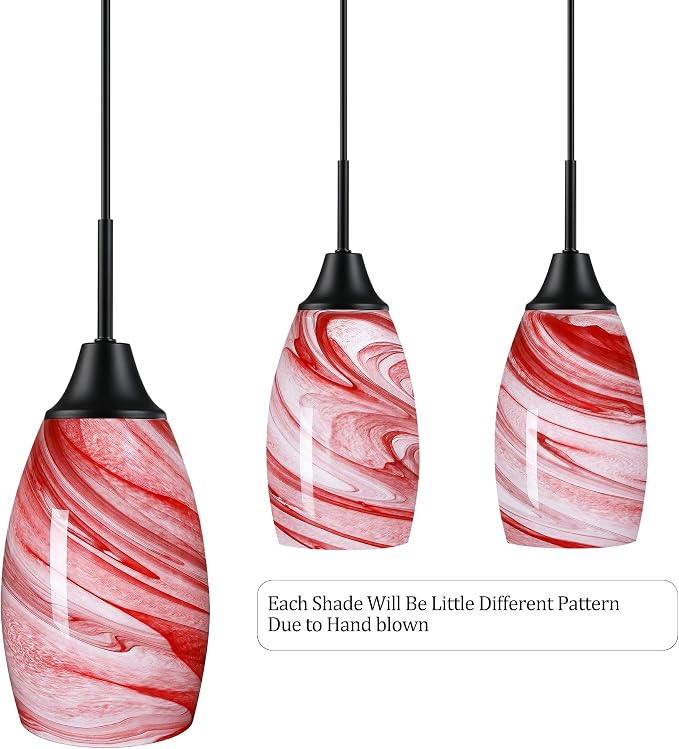 Viinew Mini Glass Pendant Light,Burgundy Marble Glass Hanging Light | 4.72" with Handblown Glass Oval Chadelier,1-Pack Glass Ceiling Pendant Light for Dining Room Kitchen Cafe Foyer